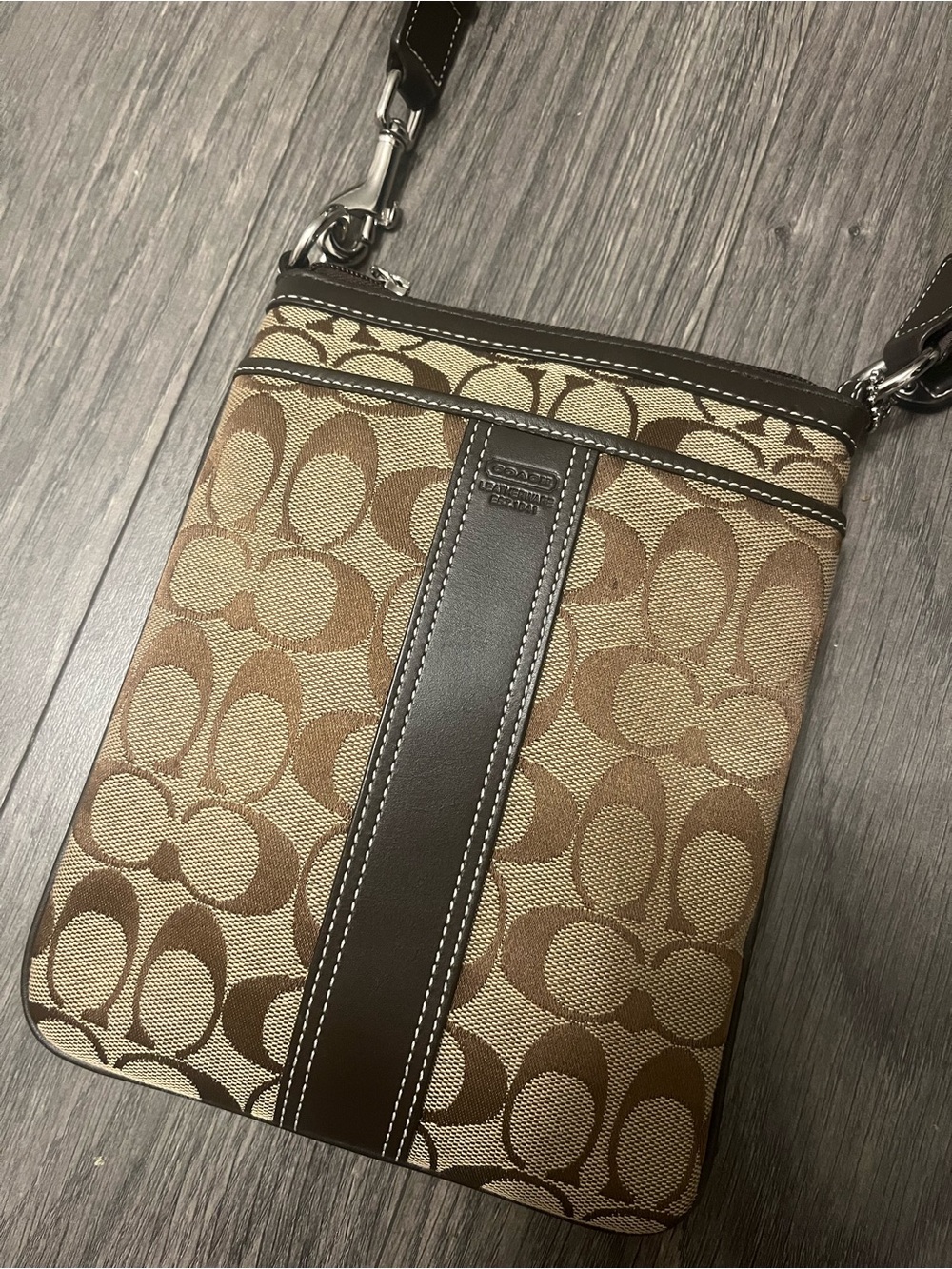 Coach Signature Monogram Messenger Bag - Brown/Tan
